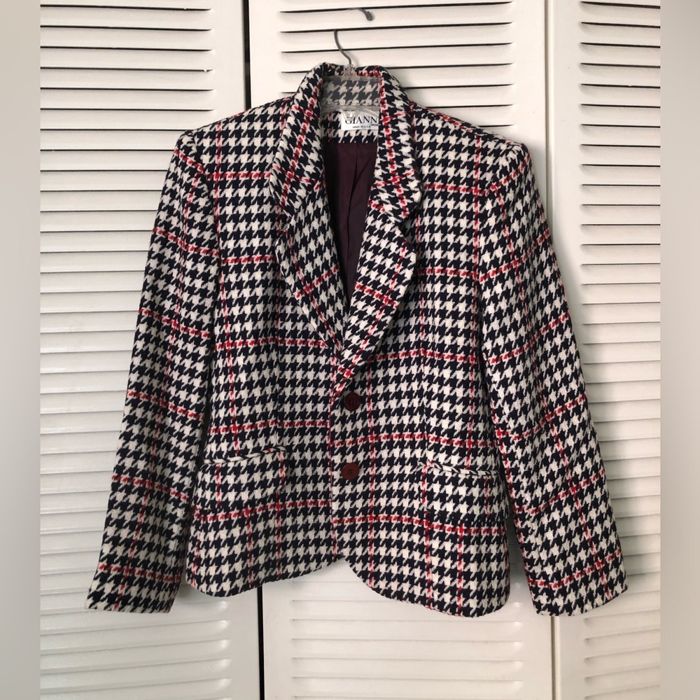 Vintage Gianni Versace Women's Wool blend Houndstooth Jacket - Black, White, Red